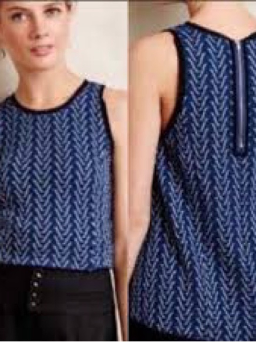 Postmark Anthropologie Textured Swing Tank Lace Trim Zip Size L